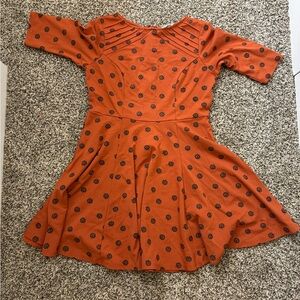 Unique Vintage Pumpkin Print Orange Dress
